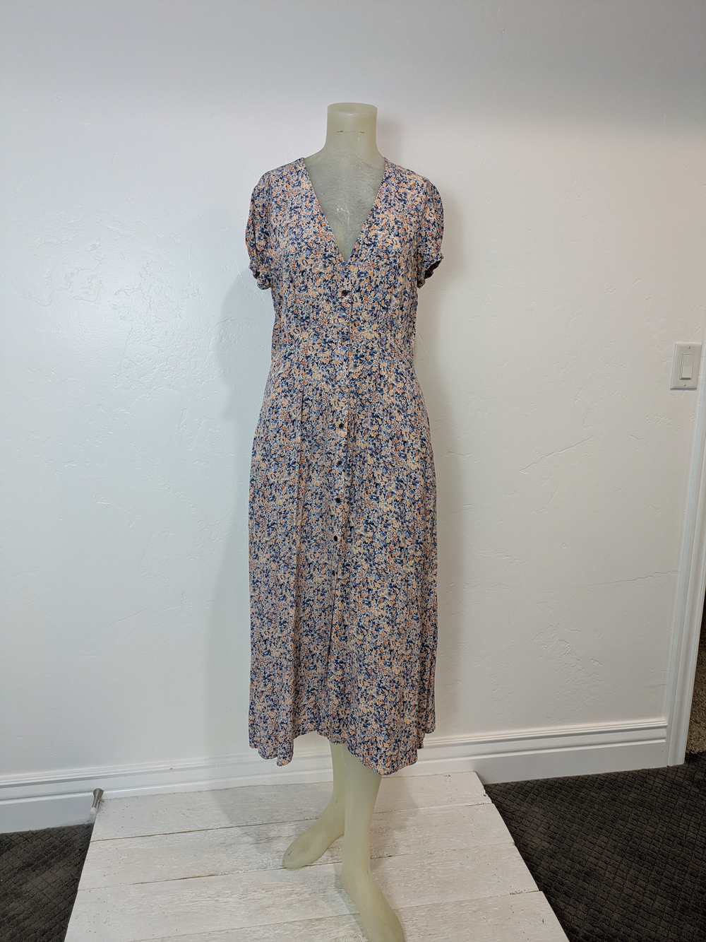 Comptoir Des Cotonniers Blue & Cream Floral Button-Front Midi Dress